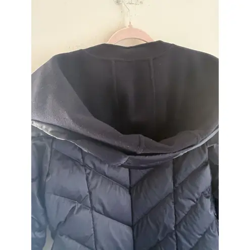 Ports Down Open Front Coat Wool Cashmere Shawl Collar Size Large Goose Down Blue