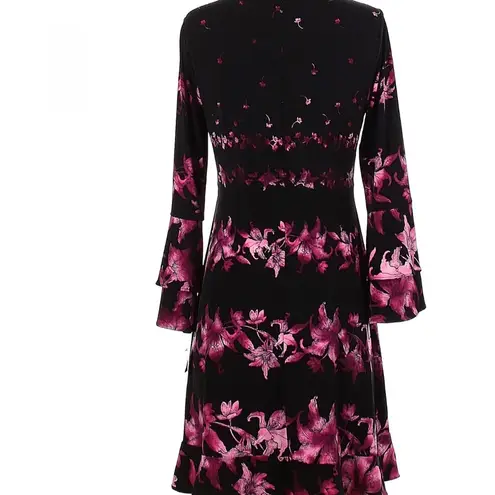 Alfani  long bell sleeve berry shimmer wine floral swing dress size 16P NWT