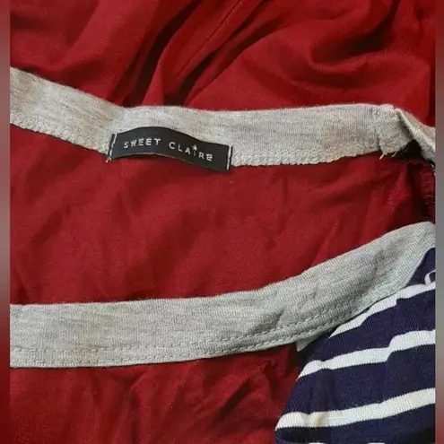 Sweet Claire Burgundy Navy & White Striped Short Sleeve ModCloth Dress by Medium