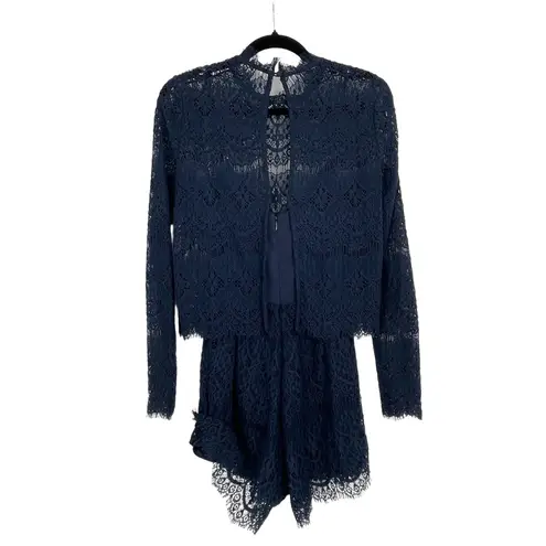 Saylor Anthropologie Navy Blue Long Sleeve Lace Layered Coquette Romper XS