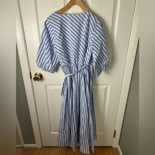 STAUD Jodie Midi Wrap Dress in Sea Stripe S