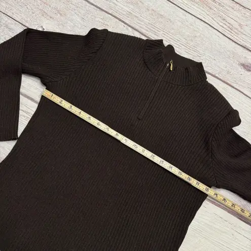 St. John Sport by Marie Gray Ribbed Mock Neck Sweater Brown 1/4 Zip Size Large