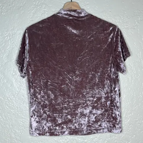 Frank + Oak Women's Pink Crushed Velvet Mock Neck Short Sleeve Top Size Small