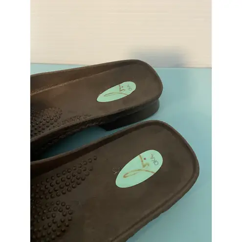 Oka b Womens M (8) Brown Green Bow Snake Skin Mules Flats Okabashi