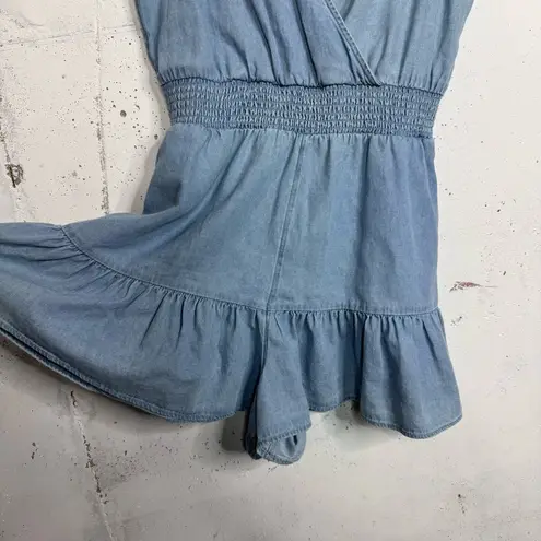 American Eagle  Denim Blue Chambray Ruffle Romper Jumper Size Large