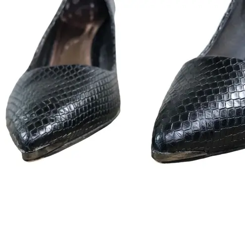 TED BAKER LONDON Pump Women Sz 8 Embossed Pointed Toe Black Party Business Retro