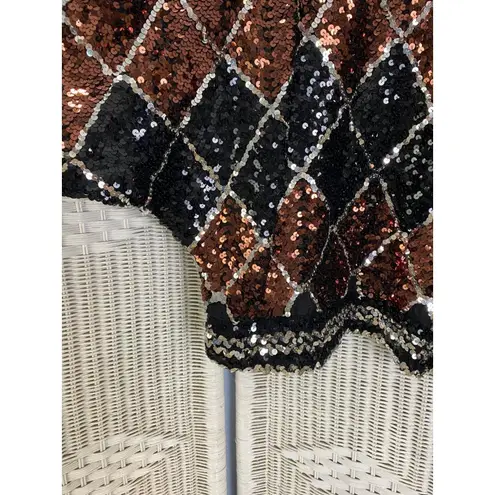 Vintage 1980s Sequin Argyle Dolman Top Black Copper Silver Made in USA M Size M