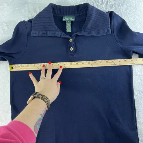 Lauren Ralph Lauren Medium M 1/4 Button Cotton Sweater Navy Blue LRL Women's