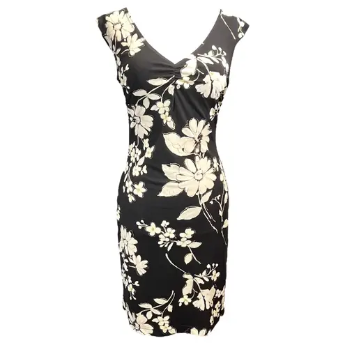 City Triangles  Women's Y2K Black Floral Dress Sleeveless V‎ Neck Sheath Small