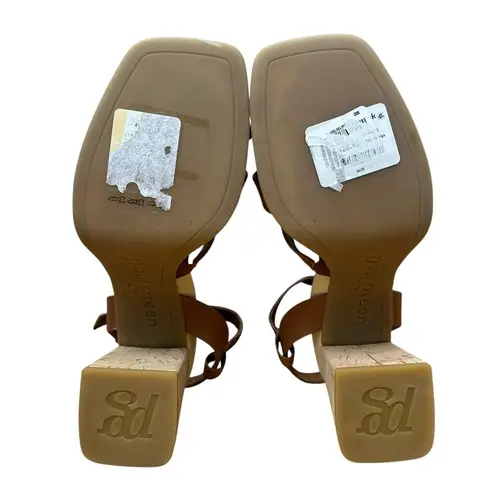 Paul Green Women’s US 9.5 UK 7 Tina Cognac Leather Cork Heel Sandals Slingback