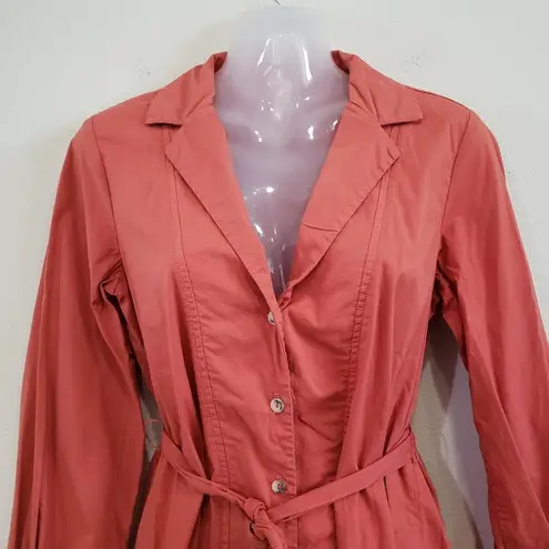 Amadi Notch Lapel Button Front Long Sleeve Belted Tie Waist Dress Trench Size XS