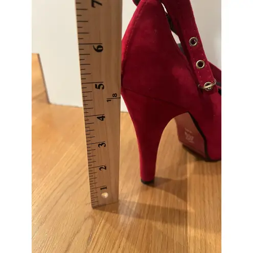Dimanxi Platform Mary Jane Heels Womens Size 8 Red Faux Suede Ankle Strap Pumps