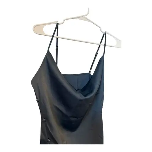 Cider NWT SOLID COWL NECK SLIT MIDI DRESS side row of buttons, in blue size S