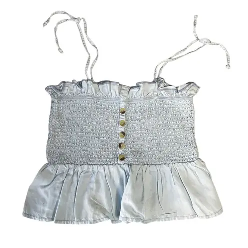 Harper Heritage Smocked Peplum Cami Top Light Blue Size Small Ruffle Tie Straps