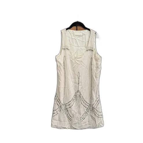 Johnny Was Embellished Beaded Cream Cocktail Gatsby Style Dress Size Small