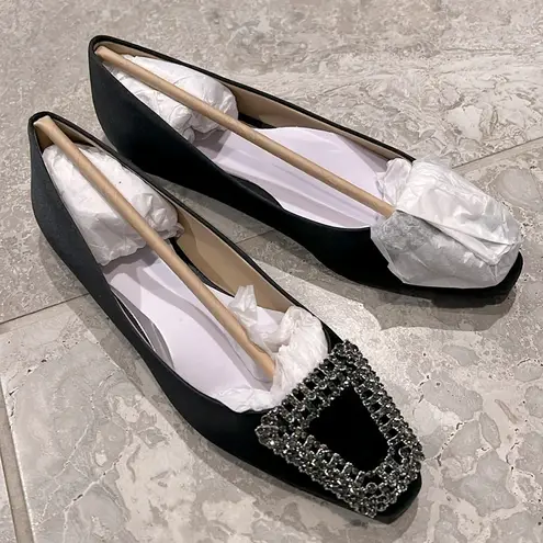 Badgley Mischka Emerie Slip On Embellished Flats Black, Size 5.5 NEW +DustBag