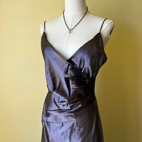 Vintage 90s Laundry by Shelli Segal Plum Satin Slip Gown Bias Cut Maxi Dress 8 Purple