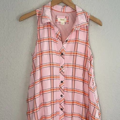Maeve Flounced Mini Shirt Dress Babydoll Pink Plaid Button Up Summer Preppy