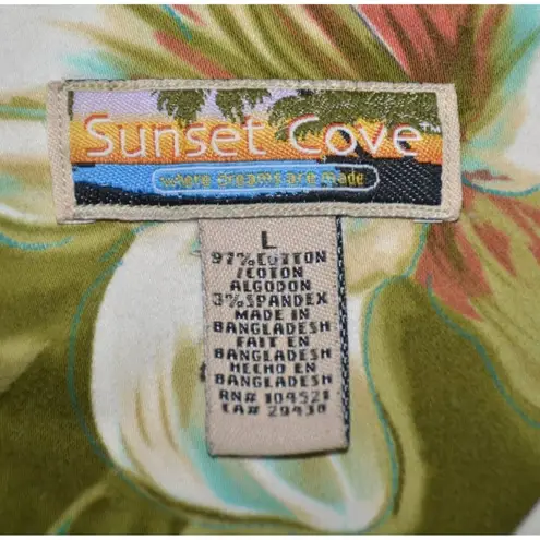 Sunset Cove Ladies L Lightweight Button Front Jacket Tropical Floral Vacation Green Size L