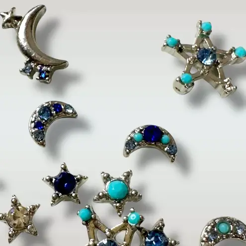 Free People  Destination Earring Set Celestial Moon Star Studs Bohemian Silver