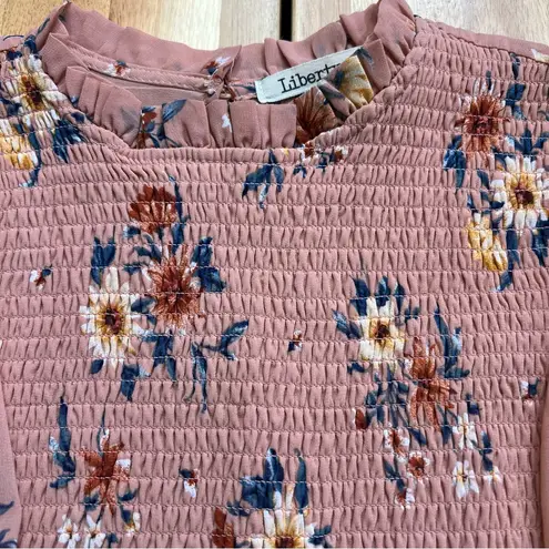Liberty Love Floral Smocked Long Sleeve Dress Pink Size Large