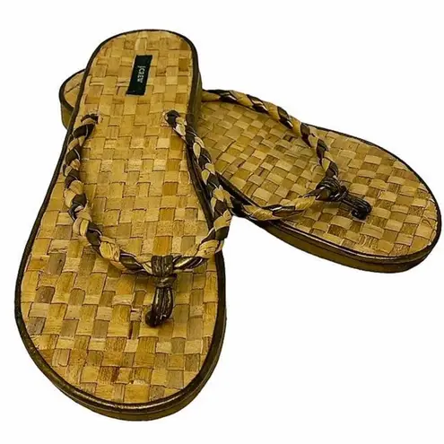 JCREW Woven Braided Bamboo Summer FLIP FLOPS Sandals Shoes ~ Women's 9 Brown