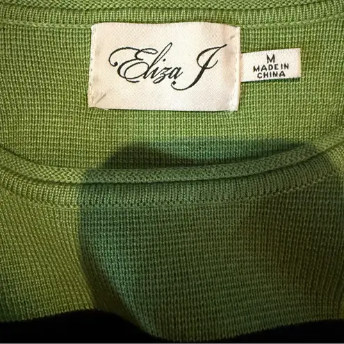 Eliza J  Striped Knit Sweater‎ Dress Women’s Size Medium Green Black Pockets
