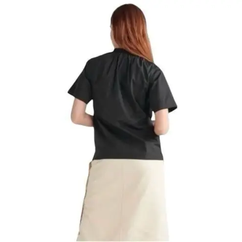 Thakoon Smocked Neck Tee Black Poplin Blouse Short Sleeve Lightweight NWT Size S