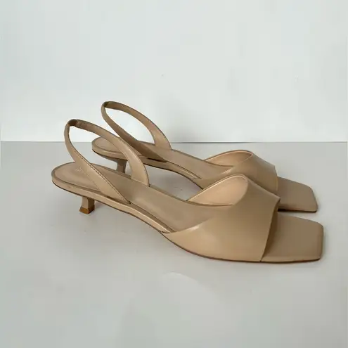 Maeve Anthropologie  Square Toe Slingback Kitten heels nude 10 NEW