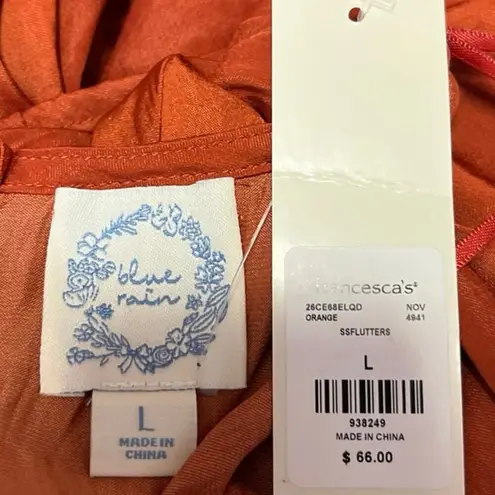 Francesca's NEW  Blue Rain Orange Satin Tie Front High-Low Midi A-Line Dress Sz L