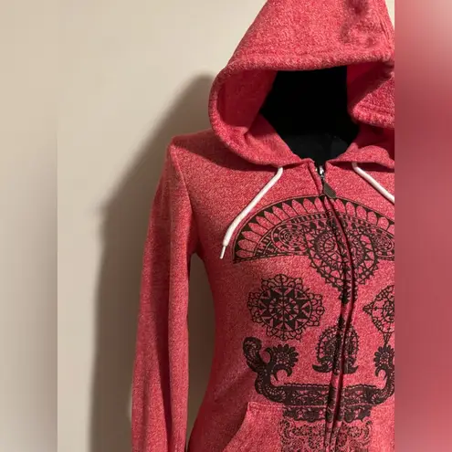 Volcom EUC  Red and Black Skull Graphic Zip Up Hoodie size XS