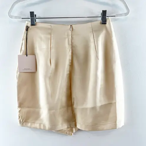 superdown  Saira Satin High Waisted Surplice Hem Mini Skirt Nude XS