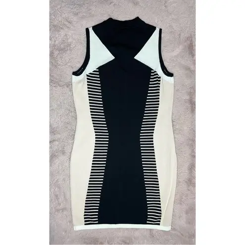 River Island White Black Geometric Stretch Bodycon Sweater Dress Size 12 Large