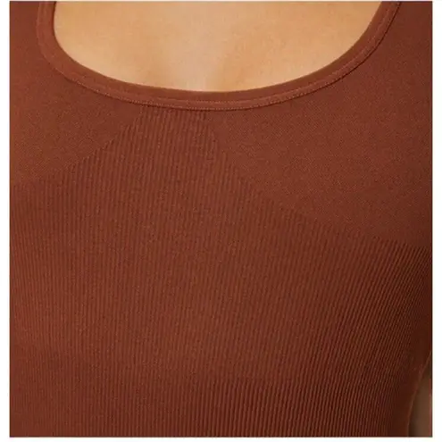 We Wore What Ribbed Bodysuit Playsuit Stretch Romper Brown One Piece