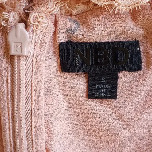 NBD  X Revolve Lace Long Sleeve Choker Mini Dress S Peach Blush