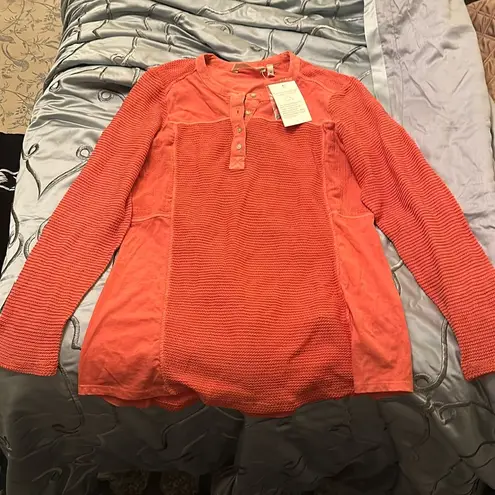 Soft Surroundings terracotta orange rust medium Henley top nwt cotton linen