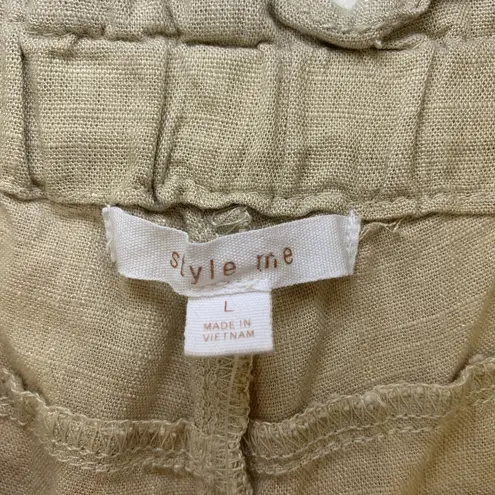 Francesca's Linen Blend Tie Front Cargo Pants Summer Coastal Festival Size Large Tan