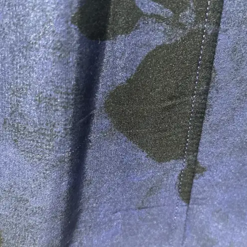 St. John Silk Floral Navy Blue Black Button Front Tunic Top Blouse Shirt Small