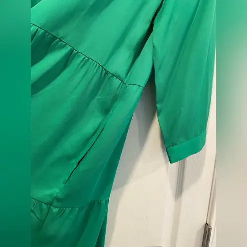 NWT Toofan Size L Jade Green Long Sleeve Pearl Button Front Tiered Shift Dress Size L