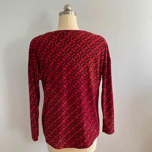Dana Buchman Pullover Geometric Pattern Blouse- Red- Size L