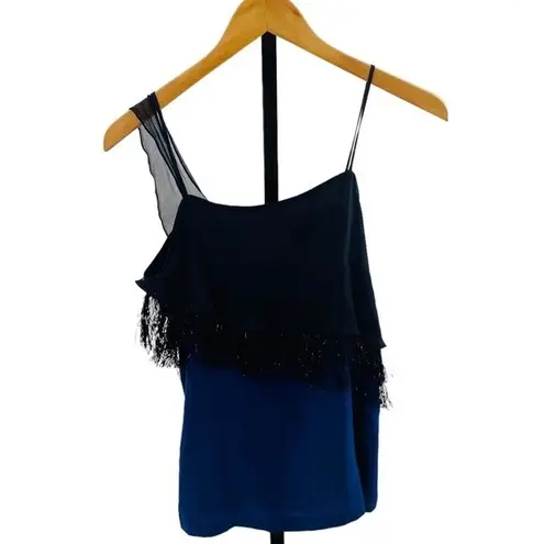 Vena Cava Size M Fringe Ruffle Camis Tank Silk Black Blue Burlesque Feminine Size M