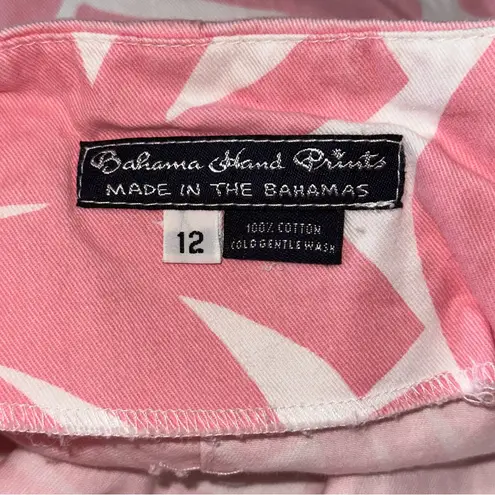 Bahama Hand Prints Vintage Women’s Sz 12 Pink White Palm Leaf Print Cotton Skirt