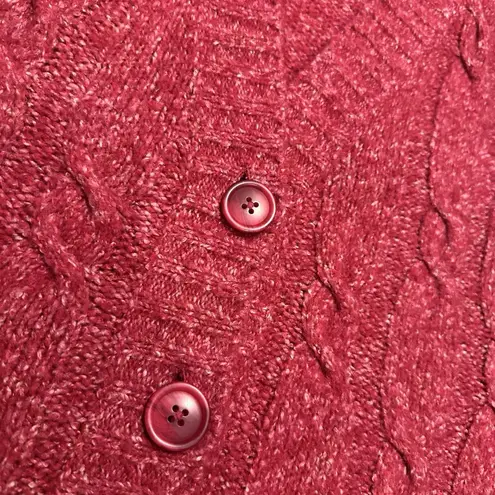 LLBean Cable Knit Sweater Vest L Wool Blend Button Front Cottagecore Academia Pink Size L
