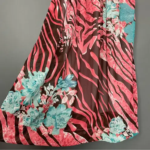 Handmade Muumuu Dress Zebra Tiger Stripes Puffed Sleeve Midi Embellished Pink Size M