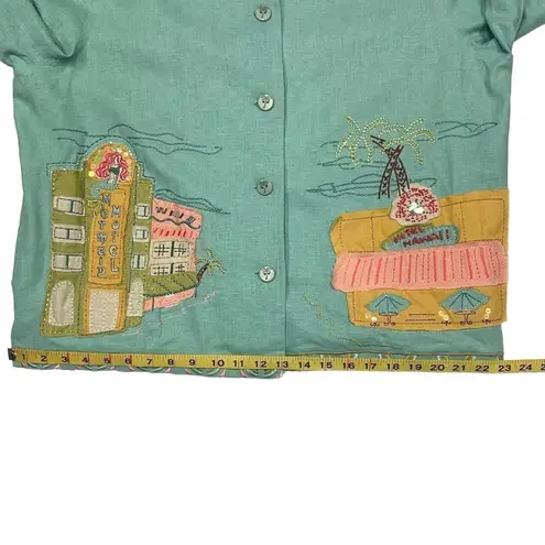 Ruby Rd. Rare Beach Town Embroidered Sequin Beaded Jacket Size 14 Blue Yellow