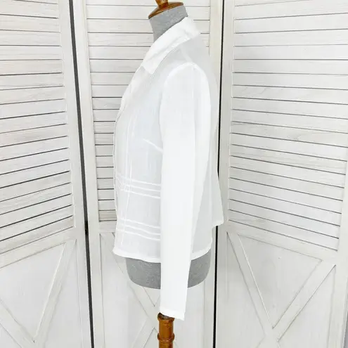 AKS Amy K Su Tencel Shirt Sheer Crop Button Front Pintuck Check White Small