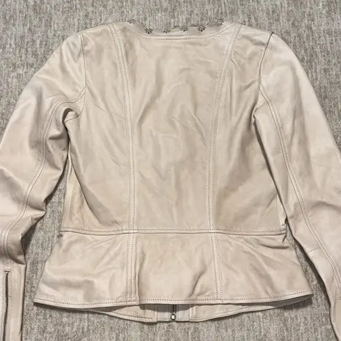 Hinge Small Genuine Leather  jacket tan khaki zip front fitted Nordstrom - Image 5