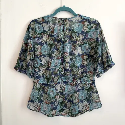 Fire Los Angeles Floral Peplum Blouse Top Lace Detail ~ Women’s Size Small