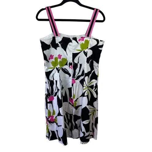 R & K Originals Y2K Black White Floral Dress Pink Straps SZ 10 Milkmaid White
