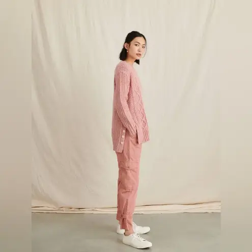 Alex Mill Button Side Aran Cable Knit Merino Wool Sweater in Dried Rose Pink Size XXL